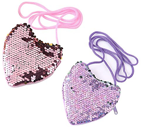 Paillettes Portefeuille en Forme de cœur pour Enfants, Mini Sac à bandoulière, Sac à Main en Forme de cœur pour Enfants, Paillettes en Forme de cœur Princesse, Mini Poches, Violet+Rose, Rose, Violet
