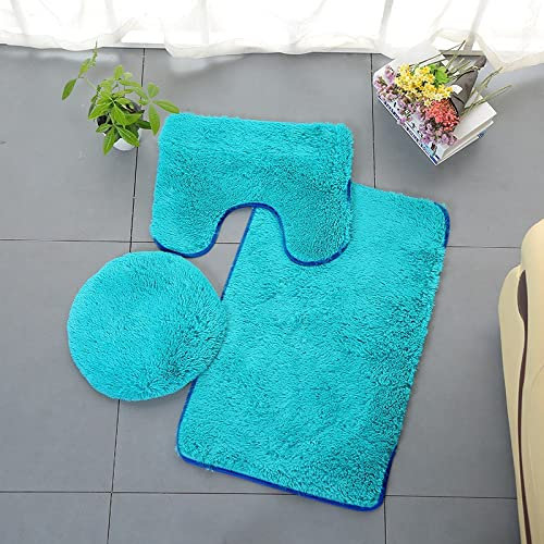 Dantazz Badematten Badteppiche Set 3 Teilig Weich Flauschig Badvorleger Toilettenmatte Waschbar Toilettensitz Dreiteiliges Rutschfeste WC Garnitur Badezimmerteppich WC Vorleger Set (Hellblau, onesize)