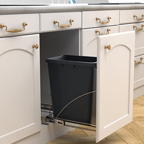 Pull Out Trash Can Under Cabinet,Cabinet Garbage Can Pull Out Kit with Door Mounting Kit,Heavy Duty Ball-Bearing Slider -Waste Bin Not Included,Chrome Silver