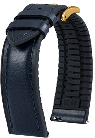 BINLUN Bracelet Montre en Cuir 22mm 21mm 20mm 19mm 18mm 16mm 14mm Cuir Ciré à l'huile et Silicone Hybrid Bracelets de Montre à Dégagement Rapide pour Homme Femme(22mm,Bleu Boucle Or Rose)