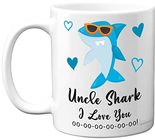 Uncle Birthday Mug - Uncle Shark - Birthday Gift from Nephew or Niece, Happy from Toddler Baby, Christmas Tea Coffee 11oz Ceramic Dishwasher Safe Mugs Cup