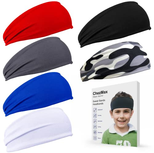 Kids Breathable Sweat-Wicking Sports Headbands, 6-Pack for Boys' Soccer, Baseball, and Athletic Activities
