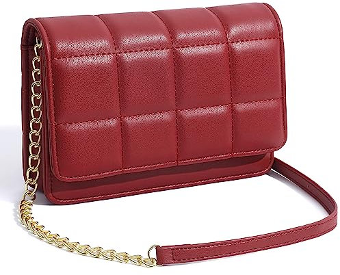 KUKOO Kleine Umhängetasche für Damen, Handy-Geldbörse, Geldbörse, Clutch, Handtaschen mit Kreditkartenfächern, Rot/Ausflug, einfarbig (Getaway Solids)