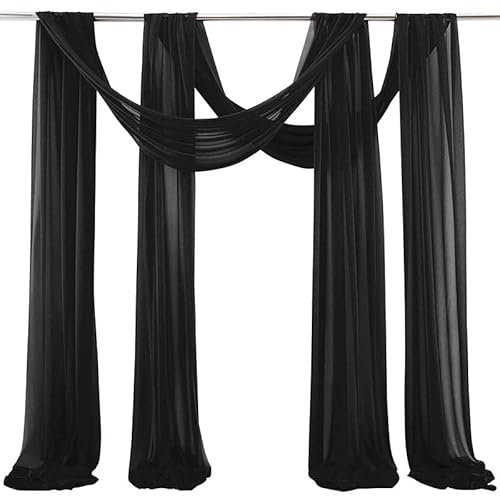 Hochzeitsbogen Vorhang, 2 Stück Drapierstoff Tüllstoff Tüll Foto Hintergrund Hochzeit Vorhang Deko Querbehang Traubogen Vorhang Hochzeitsdekoration Brautparty,Urlaub Party -75*300cm,Schwarz