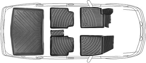 Trimak Passgenau 3D Fussmatten & Kofferraumwanne Auto Set Kompatibel mit Nissan Micra K14 2017-2022 Auto Zubehör Gummimatten & Kofferraummatte Autos TPE Allwetter Geruchlos rutschfest Schwarz