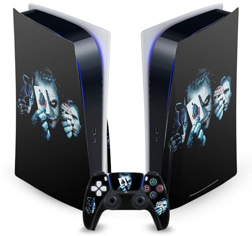 Head Case Designs Offizielle The Dark Knight Joker-Karte Wichtige Kunst Vinyl Frontplatte Haut Gaming Aufkleber Abziehbild kompatibel mit Sony Playstation 5 PS5 Disc Console & DualSense Controller