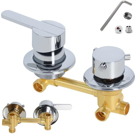 Gekufa Mitigeur Thermostatique Douche, 3 Voies Sortie D'eau G1/2 Filetage/intubation, Entraxe 10Cm Mitigeur Cabine De Douche en Laiton, Aves Cartouche En Céramique (Intubation 3 way 10cm)