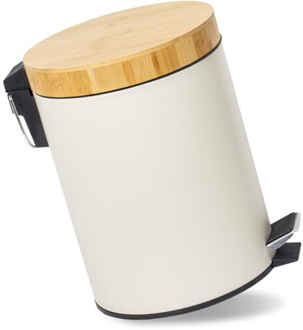 GREELUE 5L Mülleimer Bad mit Holzdeckel, Kosmetikeimer mit Absenkautomatik (Soft Close), Badezimmer eimer, Abfalleimer Bad (Beige 5L)