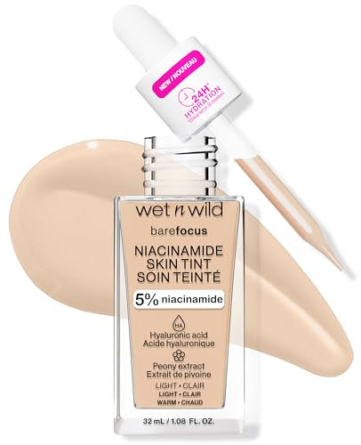 Wet n Wild Bare Focus Niacinamide Skin Tint, Fond de Teint Léger avec Formule Modulable, Enrichi en Acide Hyaluronique et VitamineE pour un Look Radieux, Natural Light