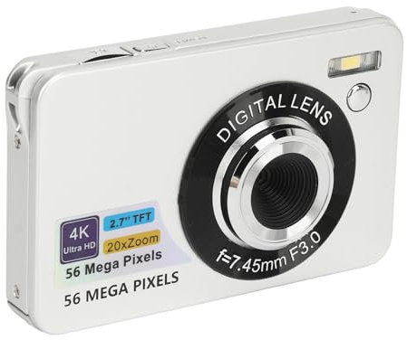 Huairdum Webcam, Appareil Photo Numérique Portable Autofocus 4K 56MP Facile à Utiliser Multifonctionnel pour la Photographie (Silver)