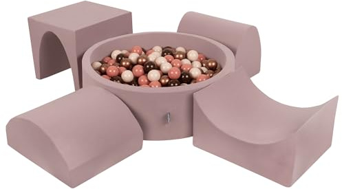KiddyMoon Aire De Jeux en Mousse avec Rond Piscine À Balles (300 Balles) Fosses À Boules pour Enfants Jouets Parcours Obstacles, Bruyère: Brun/Cuivre/Beige Pastel/Saumon