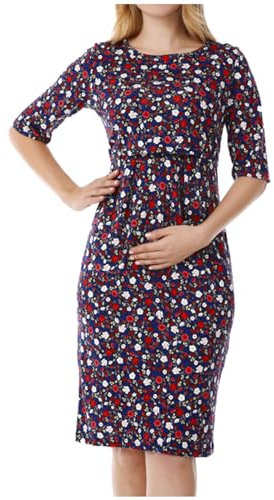 Lemoiitea Robe de maternité décontractée à manches courtes et col rond - Robe d'été pour l'allaitement - Robe vintage à imprimé floral - Vêtements d'allaitement pour femmes enceintes, bordeaux, XXL
