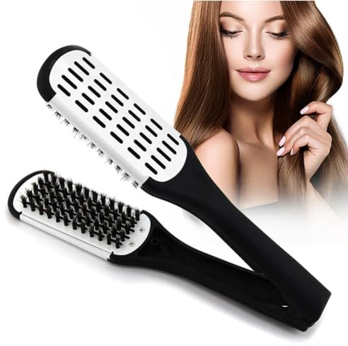 HuYiGGZ Hair Straightening Brush Double-Sided Clamp Bristle Styling Tool Hair Straightener Smoothing Brush Portable Hair Styling Comb for Home Travel