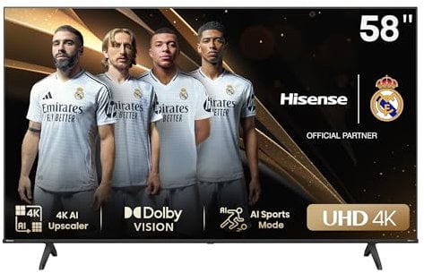 Hisense 58E6NT - UHD 4K,VIDAA Smart TV, 58 Pulgadas, Dolby Vision, Modo Juego Plus, DTS Virtual X, Control por Voz televisor, Doble Control de Volumen, Auto ordenación Canales TDT (Nuevo 2024)