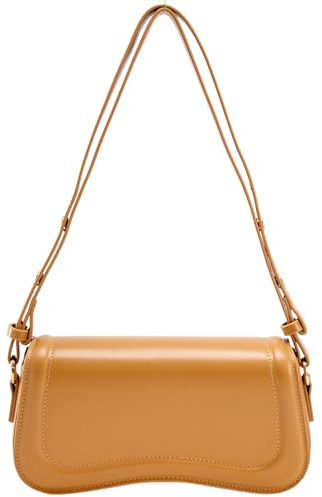 Kleine Damen-Handtasche, Umhängetasche, PU-Leder, Clutch, Hobo-Handtasche, mit Reißverschluss, Karamellfarben/Braun