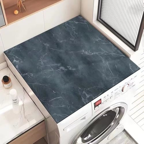 Odot Cubierta para Lavadora, Protector Superior Lavadora y Secadora, Alfombra para Lavadora, Antideslizante, Secado Rápido, para Lavadora Microondas Refrigerador (mármol Gris Negro,60x60cm)