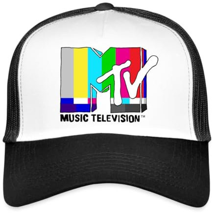 Spreadshirt MTV Music Television TV-Statik-Logo Trucker Cap, One Size, Weiß/Schwarz