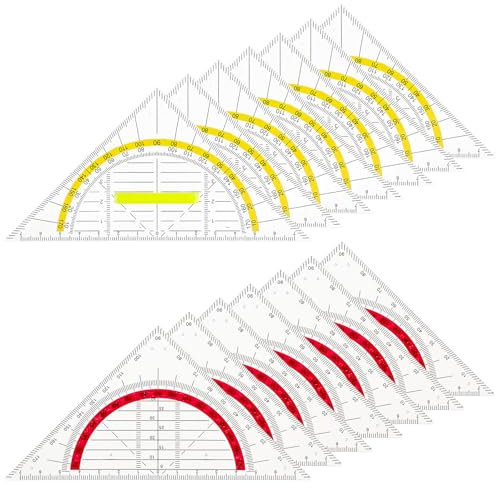 VILLCASE 12 Stück Geodreieck mit Griff, 15.7cm Flexibel Geometrie Dreieck, Kunststoff Winkelmesser Set, Mehrfarbig, Ideal für Schule, Büro und Zeichnen