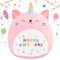 SQEQE Happy Birthday Peluche Chat Animaux Jouets Doux Mignon Oreiller Licorne Chat Peluche Douce pour Enfant Fille Garçon Rose 35 cm