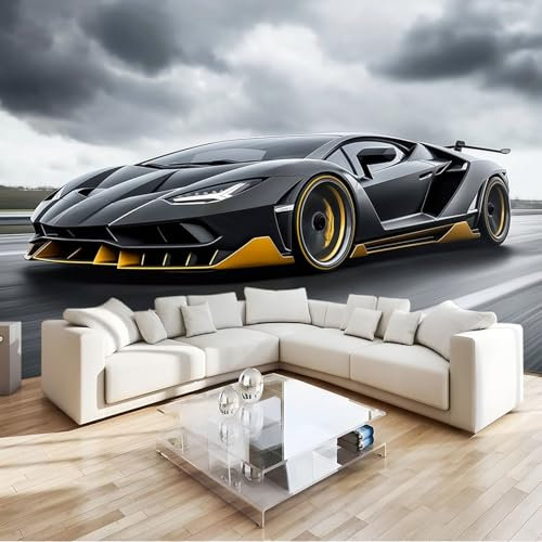 3D Papier Peint Voiture de Sport Route Gris Papier peint panoramique Gris- Pour Salon Chambre Chambre D'Enfant Décoration Murale Poster 250x175cm