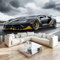3D Papier Peint Voiture de Sport Route Gris Papier peint panoramique Gris- Pour Salon Chambre Chambre D'Enfant Décoration Murale Poster 250x175cm