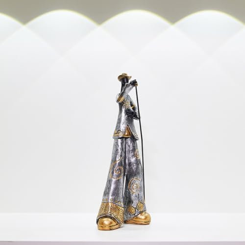 Nostalgische silberfarbene Musik-Sänger-Figur für Heimdekoration, klassische Melodie-Spiel-Skulptur, Ornament für Regal, Schrank, Schreibtisch, Tisch, Zuhause, Büro, Hotelbar, unverwechselbare