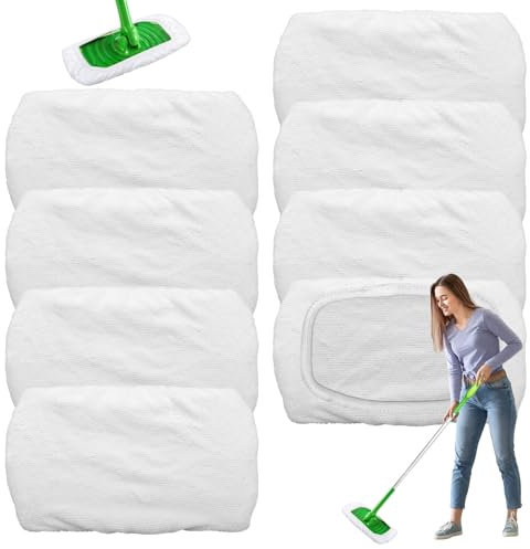 8 Bodentücher für Swiffer Sweeper Mop, 25,4 x 11,5CM Trockene/Feuchte Bodentücher, Wiederverwendbar und Ideal für Swiffer Bodenwischer Wet & Dry Starter, Weiß