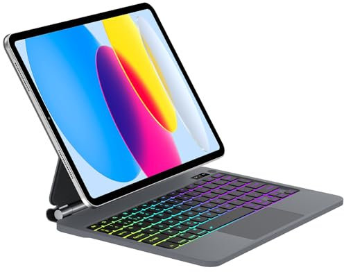 SENGBIRCH Magic Keyboard Case for iPad A16 11th Gen 2025/10th 10.9 2022 - UK Layout 7 Colors Backlit Trackpad Bluetooth Keyboard, Floating Magnetic Design Cover for iPad 10th, Black