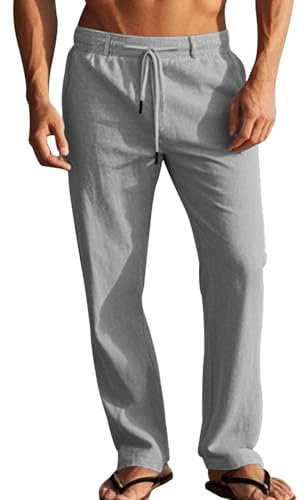 LAOARA Pantalon Homme Ete Coton Lin Pantalon Leger Yoga Été Grande Taille Elastique Pantalons de Sport M-2XL