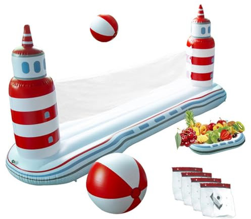 Poolvolleyball -Set umfasst 57,1 x 118,1 Zoll aufblasbares Poolvolleyball -Netz, Poolvolleyball und Tablett, Sommerpool -Spiele für Kinder und Erwachsene Poolvolleyball -Netz