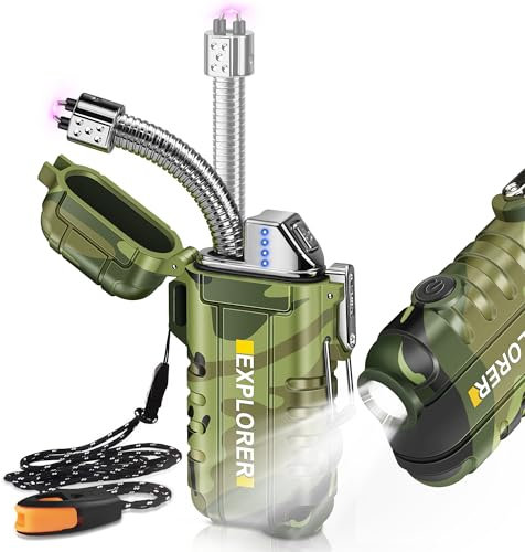 Lafagiet Elektrisches USB C Wiederaufladbares Feuerzeug mit LED-Batterieanzeige & Taschenlampe, Wasserdicht, Winddicht, 360° Flexibler Lichtbogen Feuerzeuge für Kerze, Camping