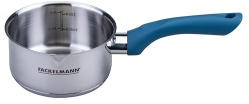 Fackelmann Cacerola Essential Ø 12 cm de acero inoxidable con mango ergonómico de baquelita resistente al calor e inoxidable para todo tipo de fuegos
