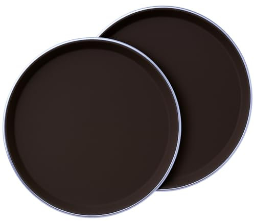 Set 2 Bandeja Camarero Antideslizante Marrón 40 cm con Borde de Acero Inoxidable – Redonda, Resistente y Profesional – Ideal para Servir Comida y Bebidas en Hostelería, Bares, Restaurantes y Hogar