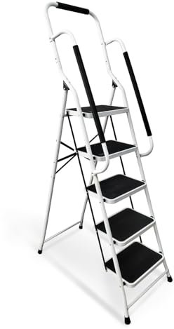 Escabeau avec Main Courante BM TOOLS BMT-ESC-5-MC, 5 marches - Échelle Multi-Usage intérieur et à l'extérieur