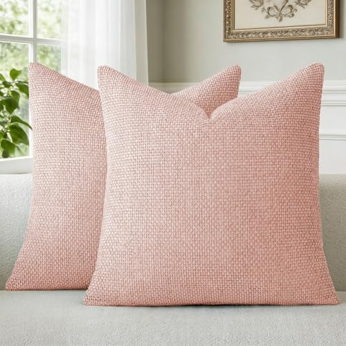 a moment Kissenbezug 55x55 Rosa Chenille 2er Set Dekokissen Kissenbezüge Muster Sofakissen Zierkissen Couchkissen Deko Waschbar Flauschig Kissenhülle für Sofa Wohnzimmer Kinderzimmer