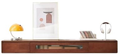 2024 Floating TV Stand - Wall Mounted TV Cabinet with Glass Doors & Drawers - Modern Floating Shelves for Living Room & Bedroom (Small, Bruin)