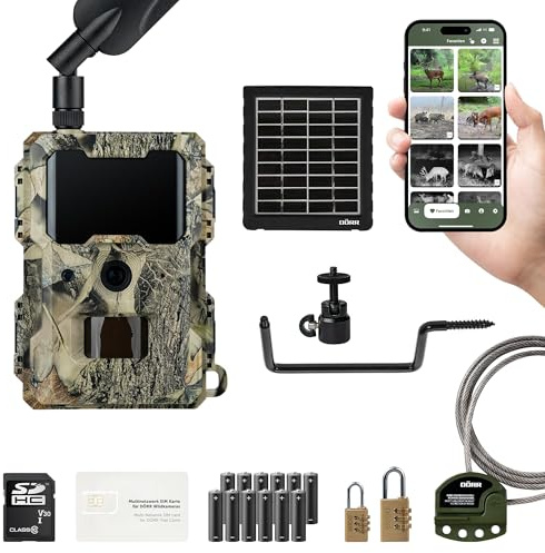 DÖRR Cloud Mini 4G/LTE Wildkamera, Solar-Set, Überwachungskamera, Simlockfrei, iOS/Android/Web App, 4G Bild-& Videoversand, 12MP Bilder, Full HD 1080P Videos, Infrarotblitz, Fotofalle, Bewegungsmelder