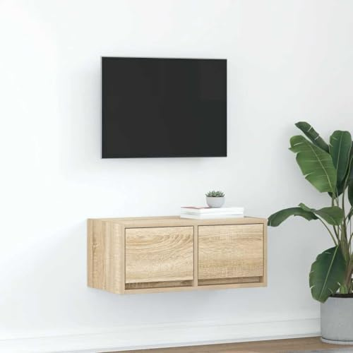 KTHLBRH Armoire TV Murale en Bois d'Ingénierie avec Grand Espace de Rangement pour Téléviseur et Systèmes Stéréo, Meuble HiFi Stable et Résistant à l'Humidité pour DVD