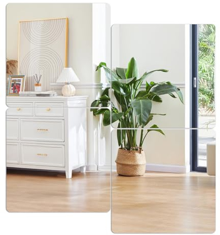 4 Pièces Miroir a Coller Sur Porte Placard, Miroir Autocollant 30x30 cm, Acrylique Pleine Longueur Mural Adhesif, Grand Bricolage Décoration Murale Cadre, pour Salle de Bain, Chambre, Salle de Sport