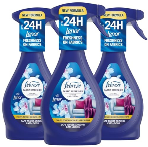 Febreze Unstoppable Fabric Freshener Spray Bundle – 3 x 500ml, Water-Based Fabric & Carpet Odour Eliminator, Room & Home Air Freshener Spray with Card – Bulk Buy Pack (Spring Awakening)