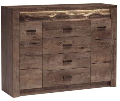 Masseno Kommode ZERI 137 cm Sideboard mit 4 Schubladen und 2 Türen für Wohnzimmer Schlafzimmer Modern 137x42x103,5 cm Braun