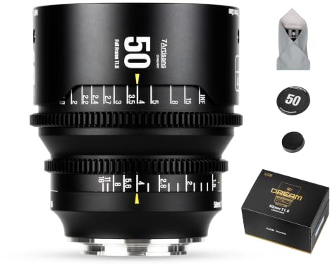 7artisans 50mm T1.5 Drean Series Objetivo de Cine Profesional, Lente Prime de Cine, Manual, de Fotograma Completo y Gran Apertura, Compatible con Sigma FP, Panasonic S1 S1H S5, Leica SL SL2, Negro