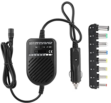 YUKERMARB 80W Car Laptop Charger, Auto Laptop Adapter Vehicle Notebook Power Supply with Stabilized Output Adjustable Voltage 8 Tips for Laptops