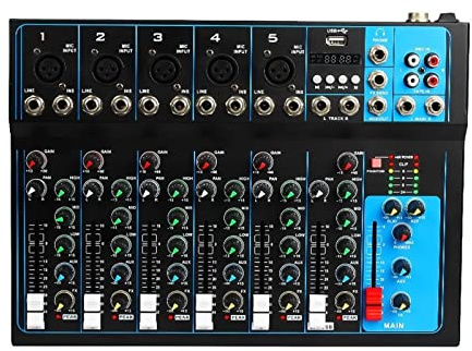 Mixer DJ, Professional Sound Mixer Table Stage Live Studio Mini Console di missaggio Usb Dj Ktv Show 7 canali