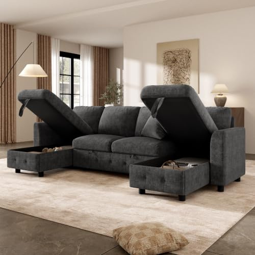 Ktipm U Shaped Modular Sofa with USB, 2 Storage Chaise Lounges
