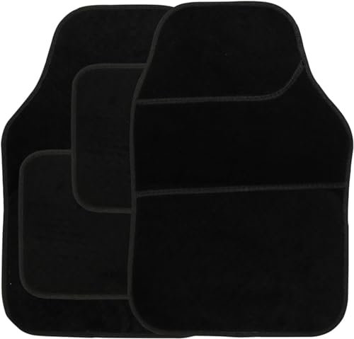Streetwize SWBCM Velour Car Floor Mat Set of 4, Anti-Slip Car Mats - Car Interior Accessory (Black)