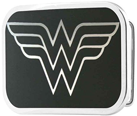 Wonder Woman DC Comics Superhero Black Logo Rockstar Gürtelschnalle, Schwarz