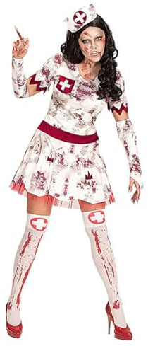 W WIDMANN MILANO Party Fashion - Zombie Krankenschwester Kostüm | 3-teilig mit Kleid, Handschuhe und Haube im Zombie Look für Halloween, Karneval, Mottoparty