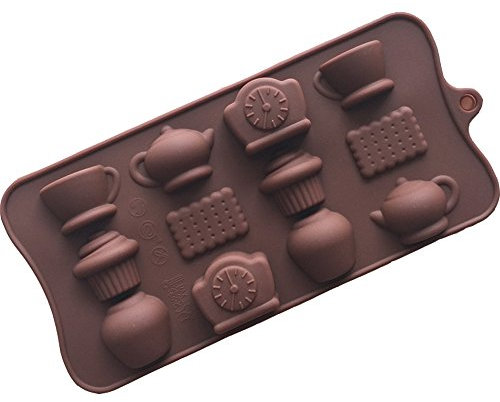 Perfectii 12 Coffee Teapot Ice Cream Biscuits Shape Silicone Cake Mould Non Stick Reusable Chocolate Mould Baking Mold Tool [Random Color]