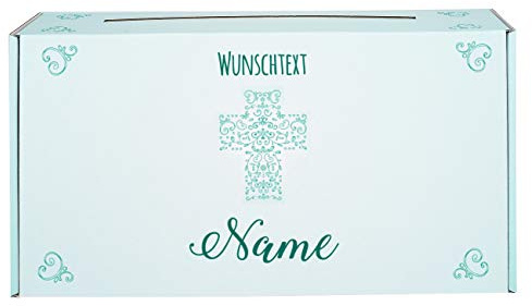 Herz & Heim® Geldbox Briefbox mit Aufdruck für verschiedene Anlässe wie Taufe, Kommunion oder Konfirmation Blau
